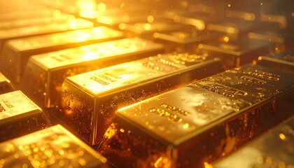 Gleaming Gold Bars Stacked in Luxurious Warm Light Display