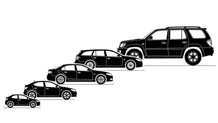 Various Car Sizes Arranged in a Diagonal Line