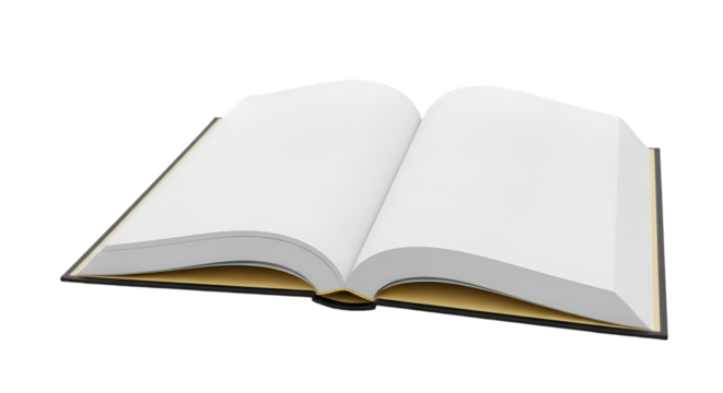 Open Blank Book with White Pages on Black Background