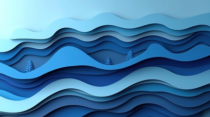 3D render of abstract background with blue paper curves, close - up, low - angle view, minimal concept
