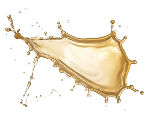 Isolated splash of golden liquid against black background. Spikes radiate out from the body