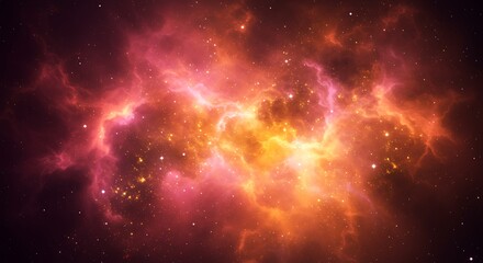 Vibrant fiery nebula with glowing stars and cosmic dust clouds
