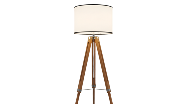 Wooden Tripod Floor Lamp with White Drum Shade