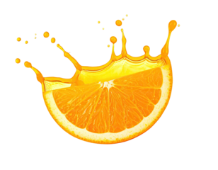 Vibrant orange slice with splash creating a crown-like shape against a black background