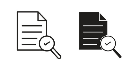Document verification icon pictogram template, Simple outline and filled style.