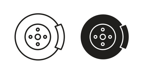 Disk brake icon pictogram template, Simple outline and filled style.