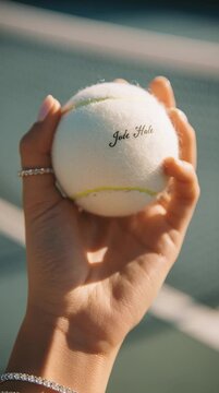 Hands holding glowing tennis ball