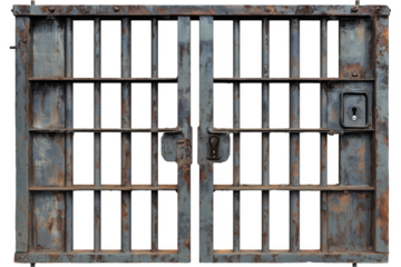 Rusty prison bars with keyhole isolated on a transparent background