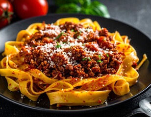 Pasta dish tagliatelle al rag&ugrave; bolognese italian food 
