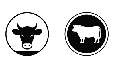 vector icons of a cow head and full body