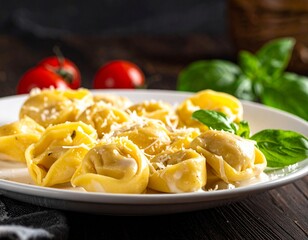 Pasta tortellini alla parmigiana italian gourmet food dish 