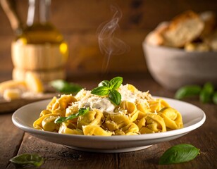 Pasta tortellini alla parmigiana italian gourmet food dish 