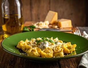 Pasta tortellini alla parmigiana italian gourmet food dish 