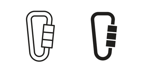 Carabiner icon pictogram template, Simple outline and filled style.