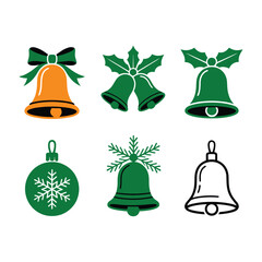 Christmas Bell and Ornament Clipart Set Holiday Vector Icons with Snowflakes Holly and Bows