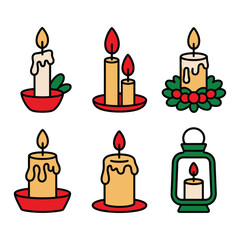 Christmas Candle Clipart Set Festive Holiday Vector Illustrations with Red Green White Decor