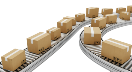 Cardboard Boxes on a Roller Conveyor Belt