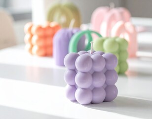 Colorful Candles Displayed: An array of vibrant, spherical candles, each emitting a soft, inviting glow. A delightful composition captures the essence of relaxation and warmth
