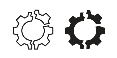 Broken gear icon pictogram template, Simple outline and filled style.