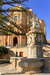 Scenographic church facade in the baroque town of Noto, UNESCO world heritage site