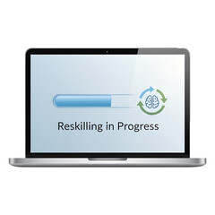 Reskilling in progress digital learning progress bar brain icon technology online education future skills upskilling computer screen