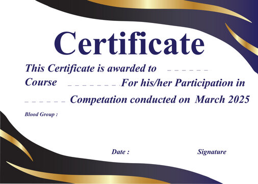 Award certificate template for participation in a competition or course with decorative borders