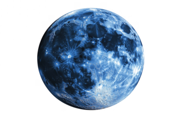 Glowing blue moon celestial body isolated on a transparent background