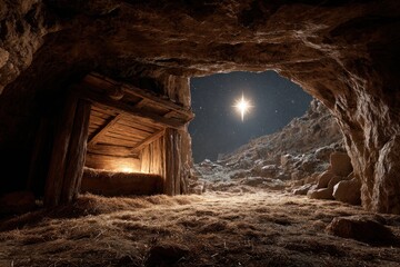 Nativity Manger and Bethlehem Star Scene