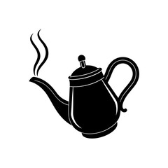 Elegant silver teapot pouring steam vector illustration scalable for design projects silhouette