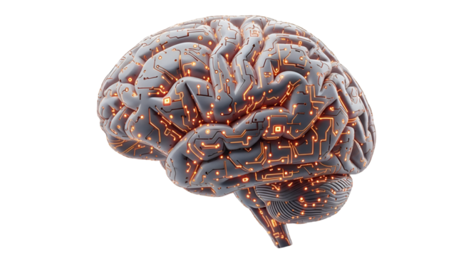 Futuristic Brain with Circuitry and Glowing Lights