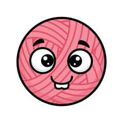 Cute Pink Yarn Ball Character with Happy Face and Big Eyes wool thread