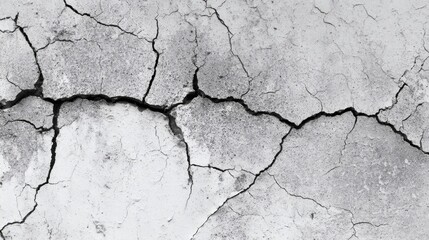Obraz premium Cracked Surface: The image captures a detailed close-up of a weathered surface, riddled with cracks and crevices. The intricate network of lines and imperfections tells a story of time and decay.