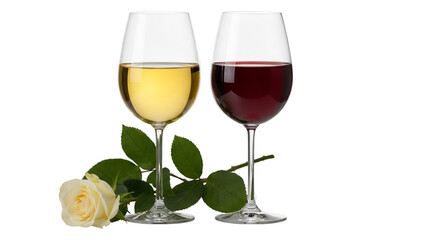 Two Glasses of Wine and a White Rose