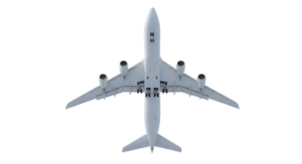 Top-down view of a white airplane against a black background