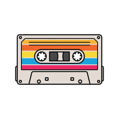 Obraz premium Retro audio cassette tape with colorful stripes on white background music vintage