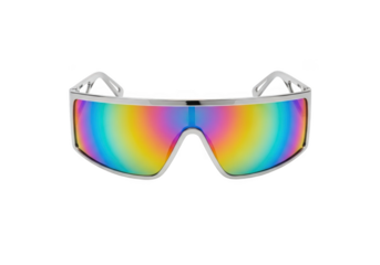 Futuristic visor sunglasses with rainbow lenses isolated on transparent background