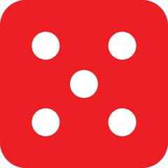 Red Dice Face five Icon on Transparent Background