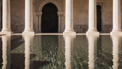 Fototapeta premium Reflections of Columns in Water at the Alhambra, Granada.