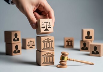 Legal system justice law concept with wooden blocks and gavel