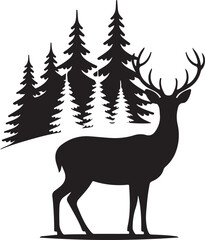 Winter Forest Deer Vector silhouette