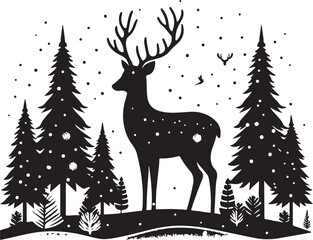 Winter Forest Deer Vector silhouette