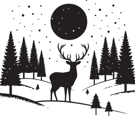 Winter Forest Deer Vector silhouette