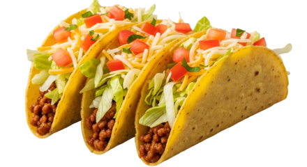 Three Delicious Ground Beef Tacos with Toppings