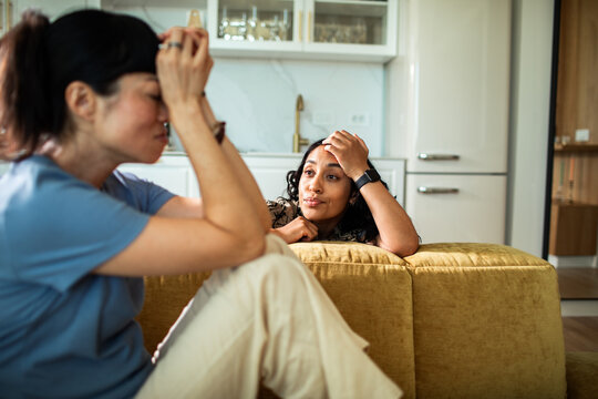 Female couple having relationship issues at home