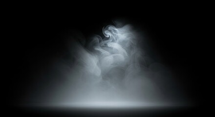 Obraz premium Dynamic white smoke effect rising from a lit surface on a dark background, creating a mystical and atmospheric visual for stage or design