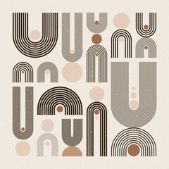Arch and circle elements, modern geometric shapes. Contemporary design, mid century minimalist art. Trendy design elements for wall decor, posters, books, covers and flyers. Vector illustration.