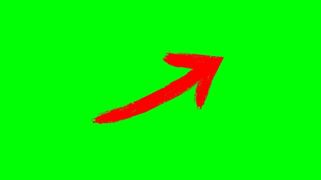 Hand-drawn brush red stroke arrows on green background, Alpha channel on a transparent background, 4k animation video