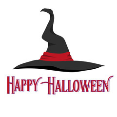 Witch hat with red band and Happy Halloween text on festive design background

 

Halloween illustration with witch hat and Happy Halloween