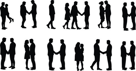 Couple silhouette, romantic pose, relationship gesture, love interaction, emotional connection, black shadow, standing pair, intimacy moment, body language, partner bonding