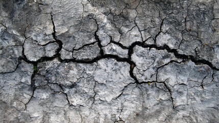 Fototapeta premium Cracked Earth Texture: A close-up view reveals a textured surface of cracked earth, showcasing the intricate patterns of drought or aging.
